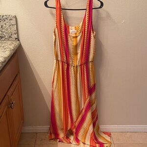 Calvin Klein Pink and Orange High Low Dress